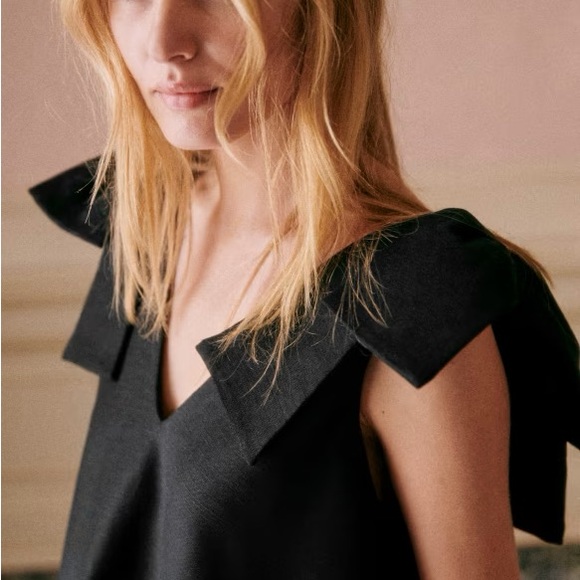 Sezane Black Mini Dress with Bow Details - Picture 2 of 3